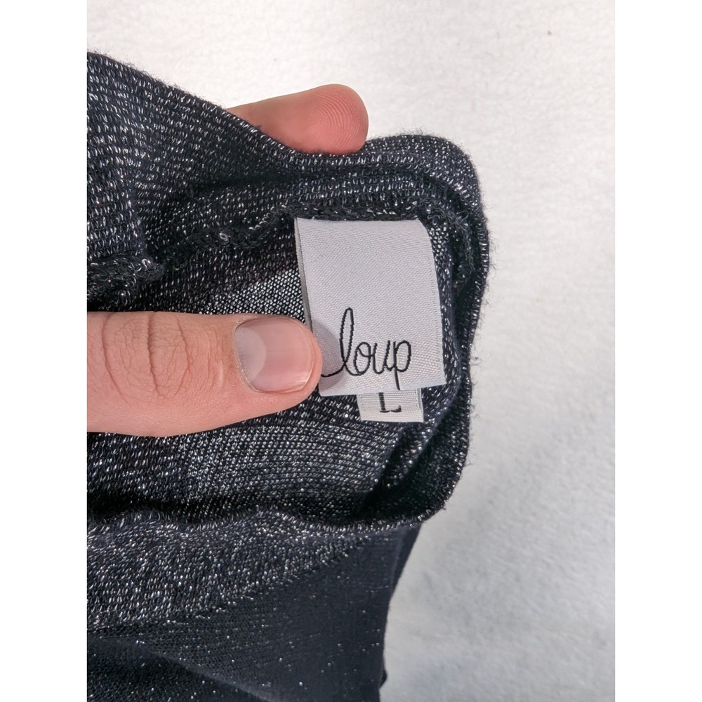 Loup Mock Neck Long Sleeve Sparkle Black Gray Shimmer Glittery Blouse Shirt L - Picture 7 of 8